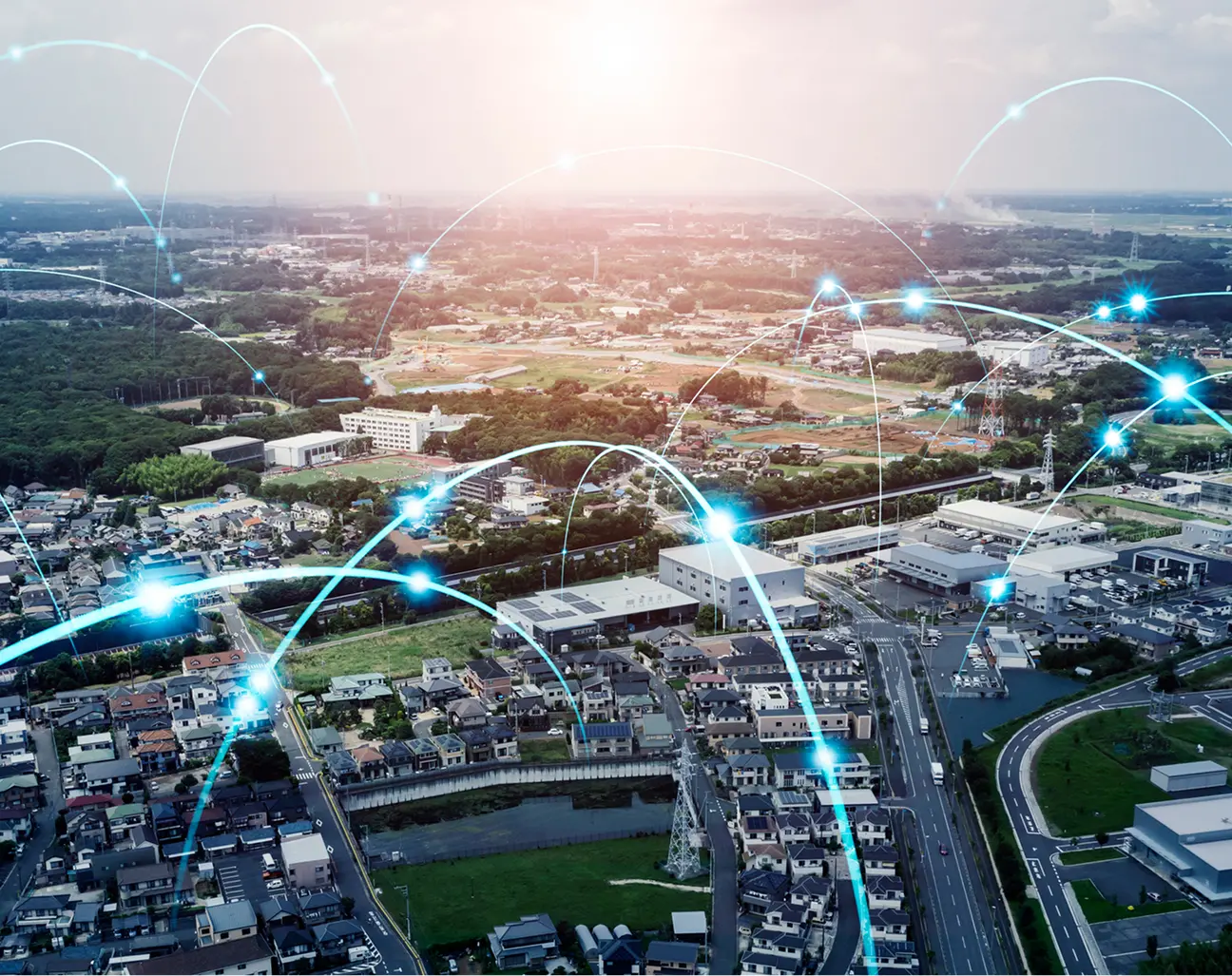 Urban network visualization over city landscape