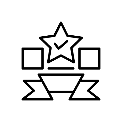 Star with checkmark and ribbons icon