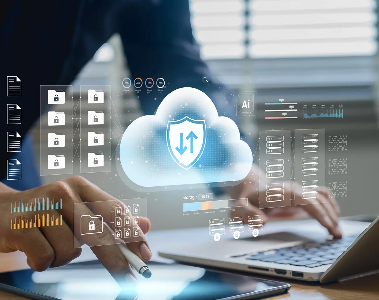 Cloud data security concept on digital interface
