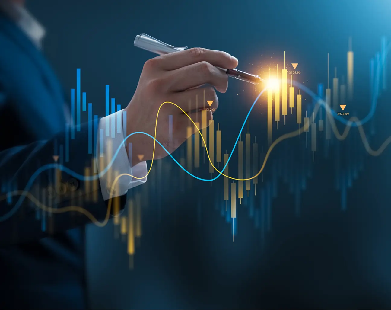 Businessman analyzing financial data on screen