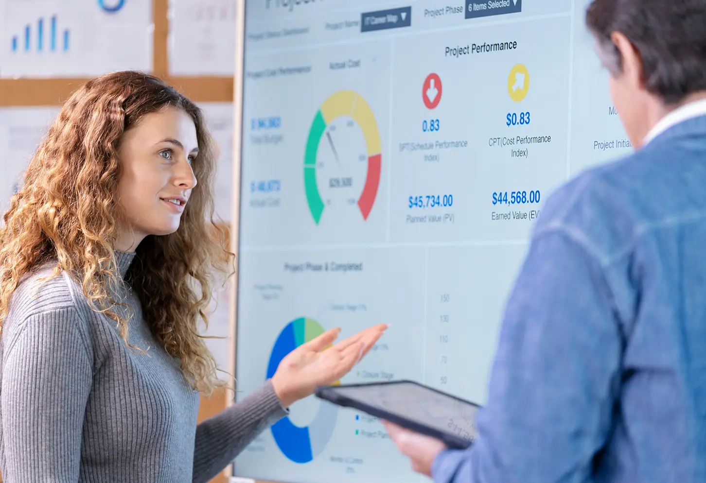 Business meeting with data presentation