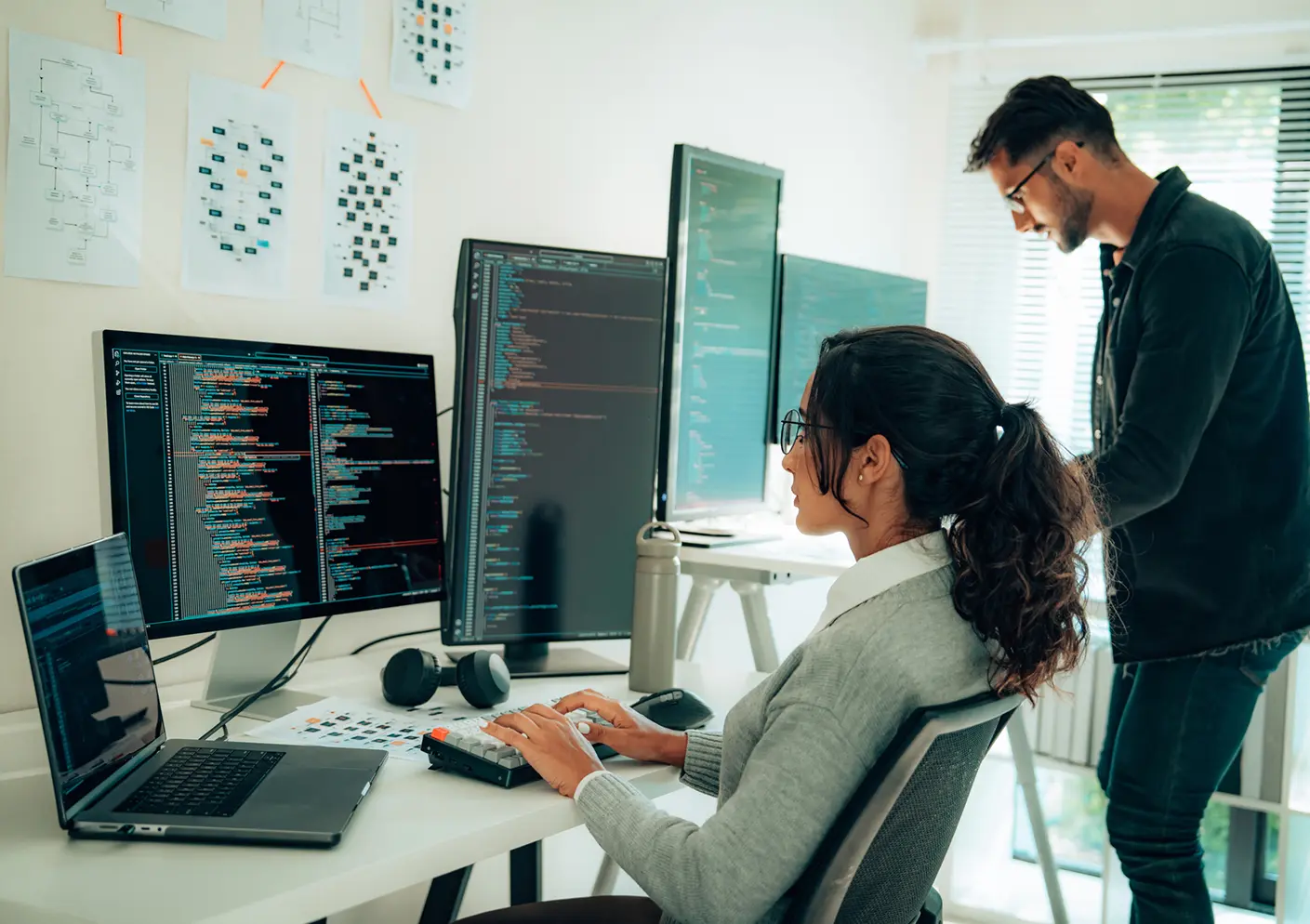 Team coding in a modern office