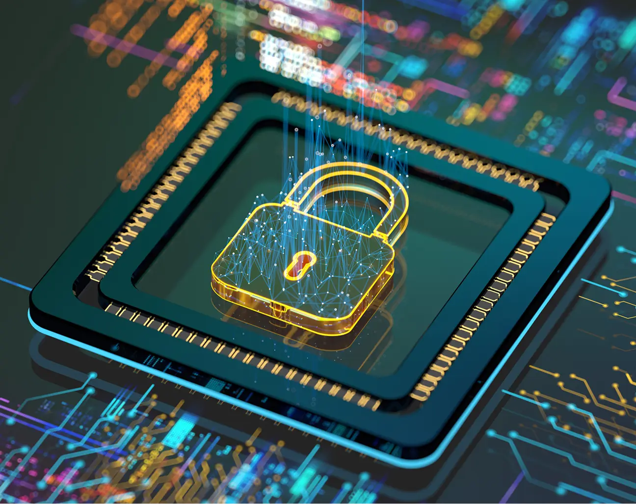 Cybersecurity concept with digital lock